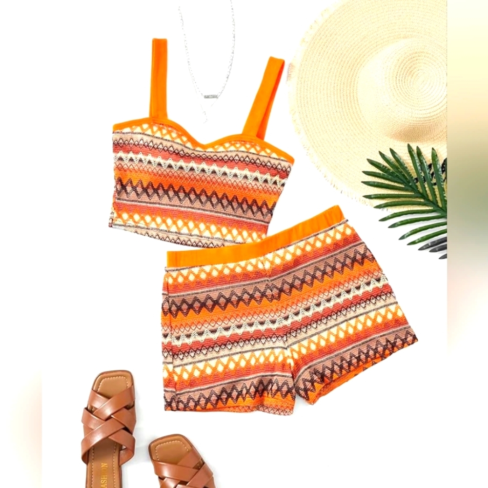 Verdusa Women's 2 Piece Outfit Tribal Print Crop Cami Top & Short Sets NEW
